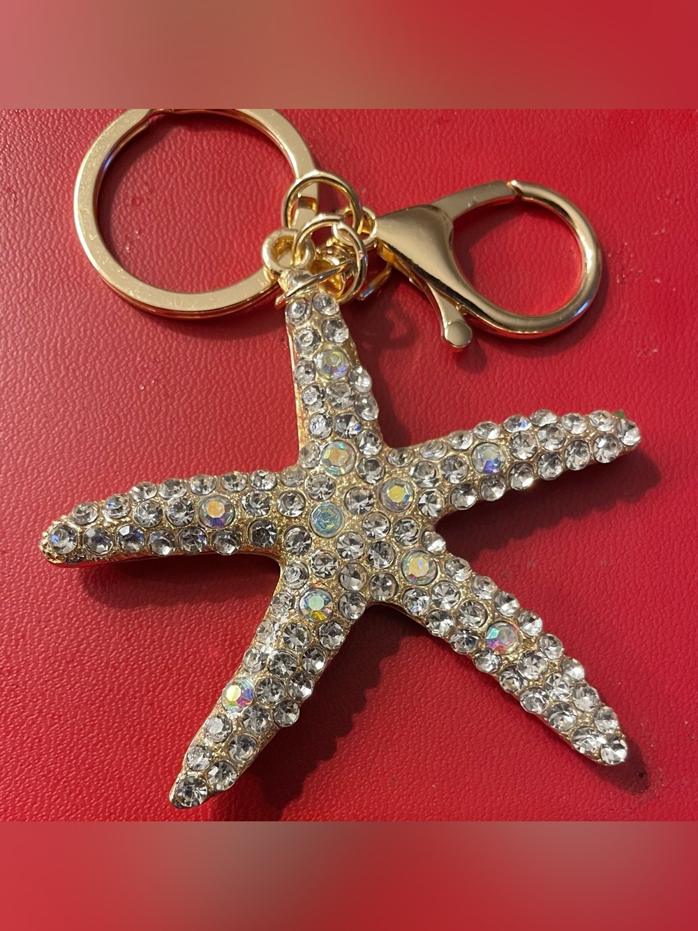 Crystal Starfish Keychain - Gold Tone